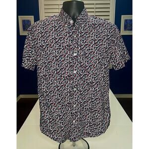 J.Crew Men’s Short Sleeve Button-Up Shirt Med – White Ditsy Floral Print Casual